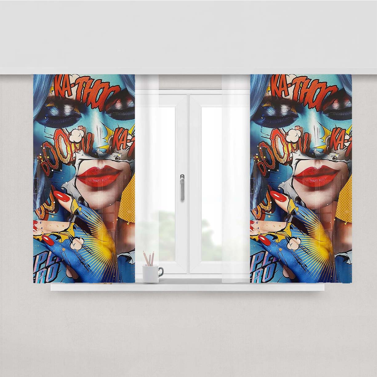 Pop Art Boom Girl Pattern Peach Skin Window Curtains