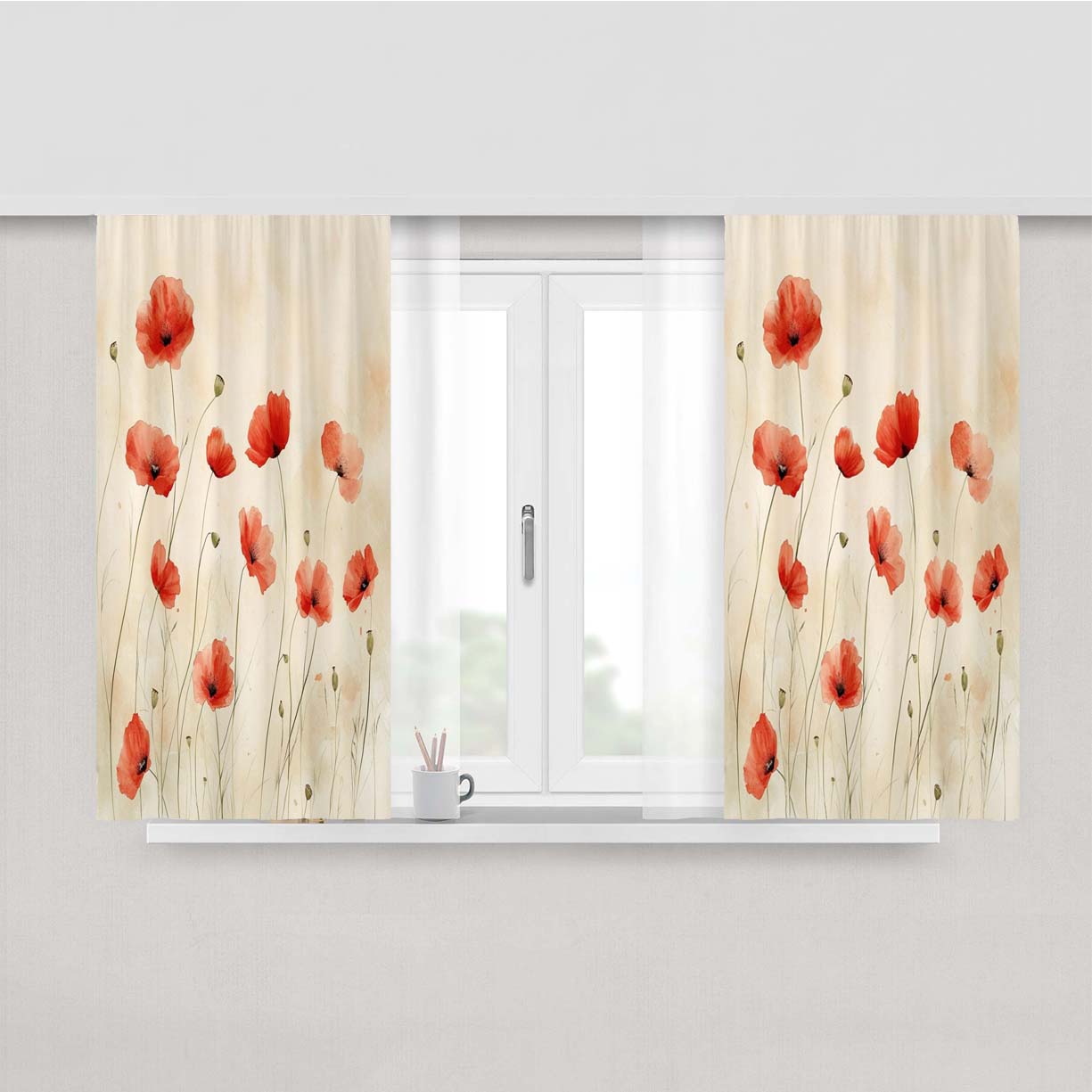Poppy Flower Peach Skin Window Curtains