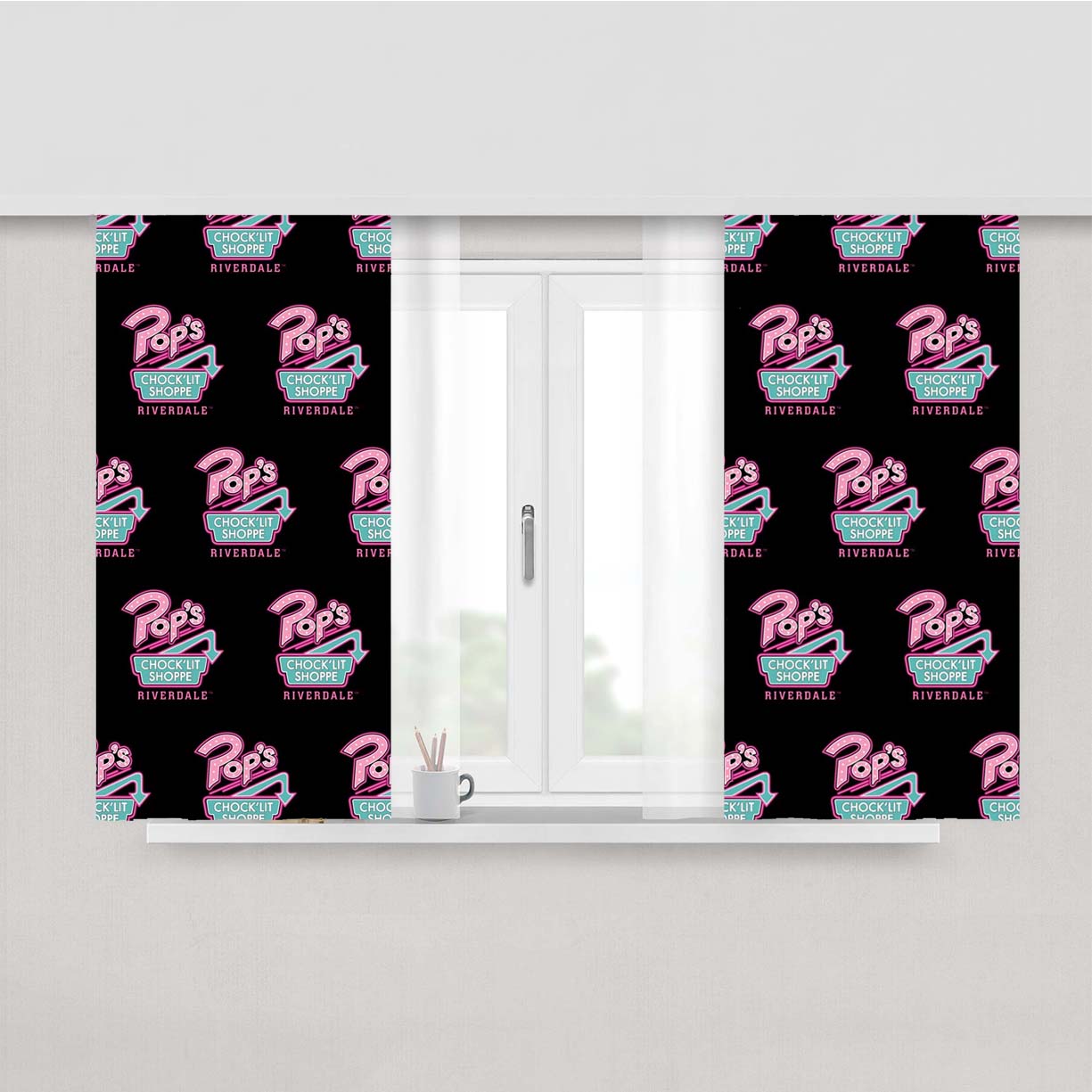 Pops Chock Lit Shoppe Riverdale Pattern Peach Skin Window Curtains