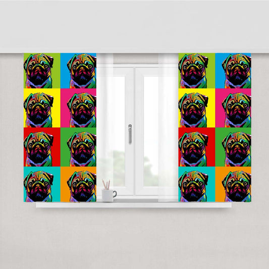 Portrait Pug Dog Face Pop Art Cute Face Pattern Peach Skin Window Curtains