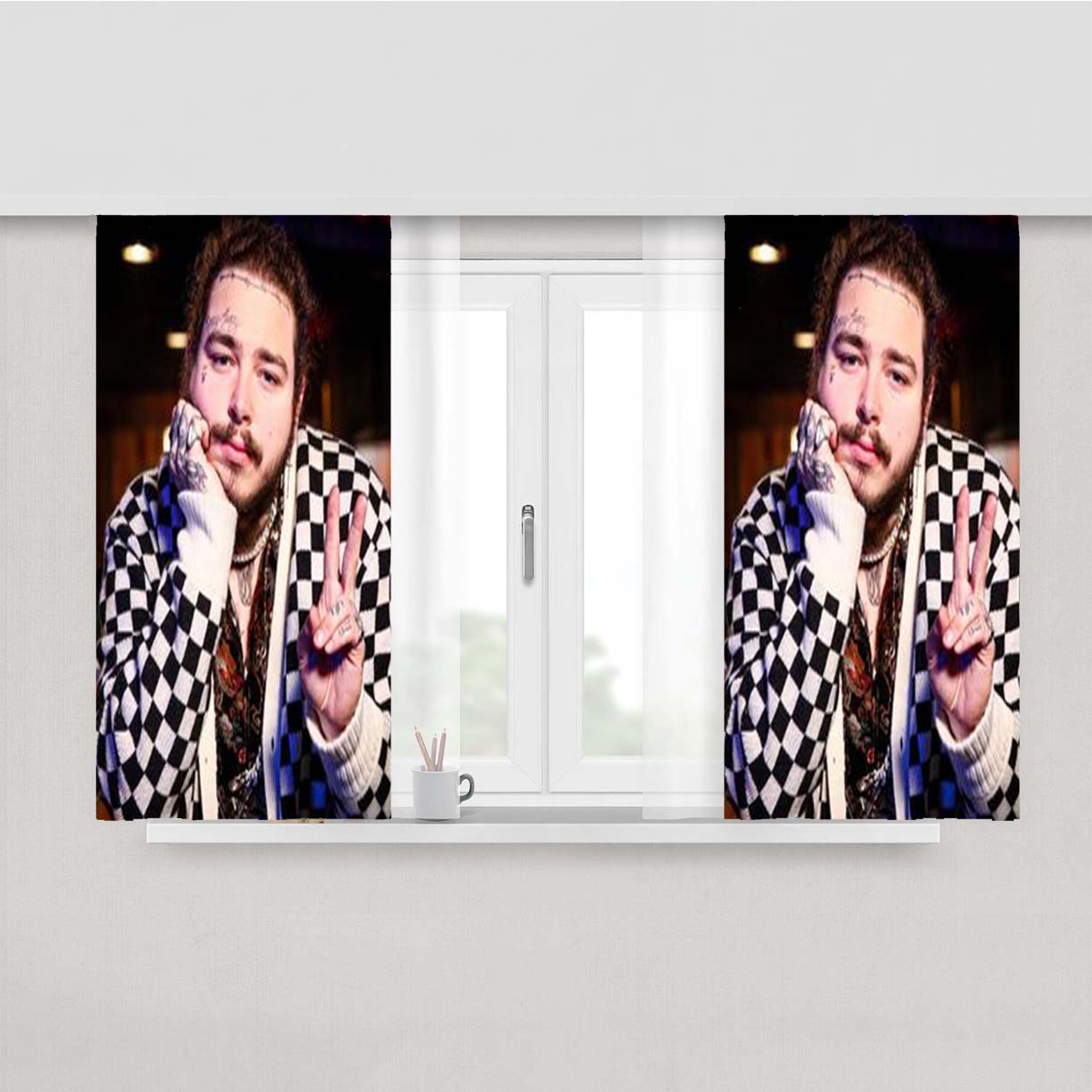 Post Malone Peace Peach Skin Window Curtains