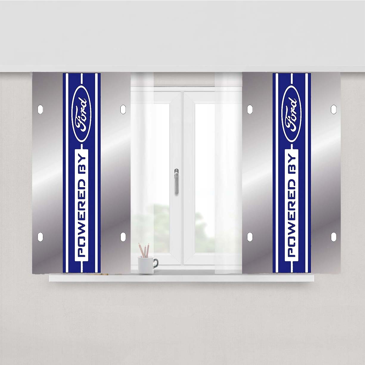 Powered By Ford Line Blue Peach Skin Window Curtains