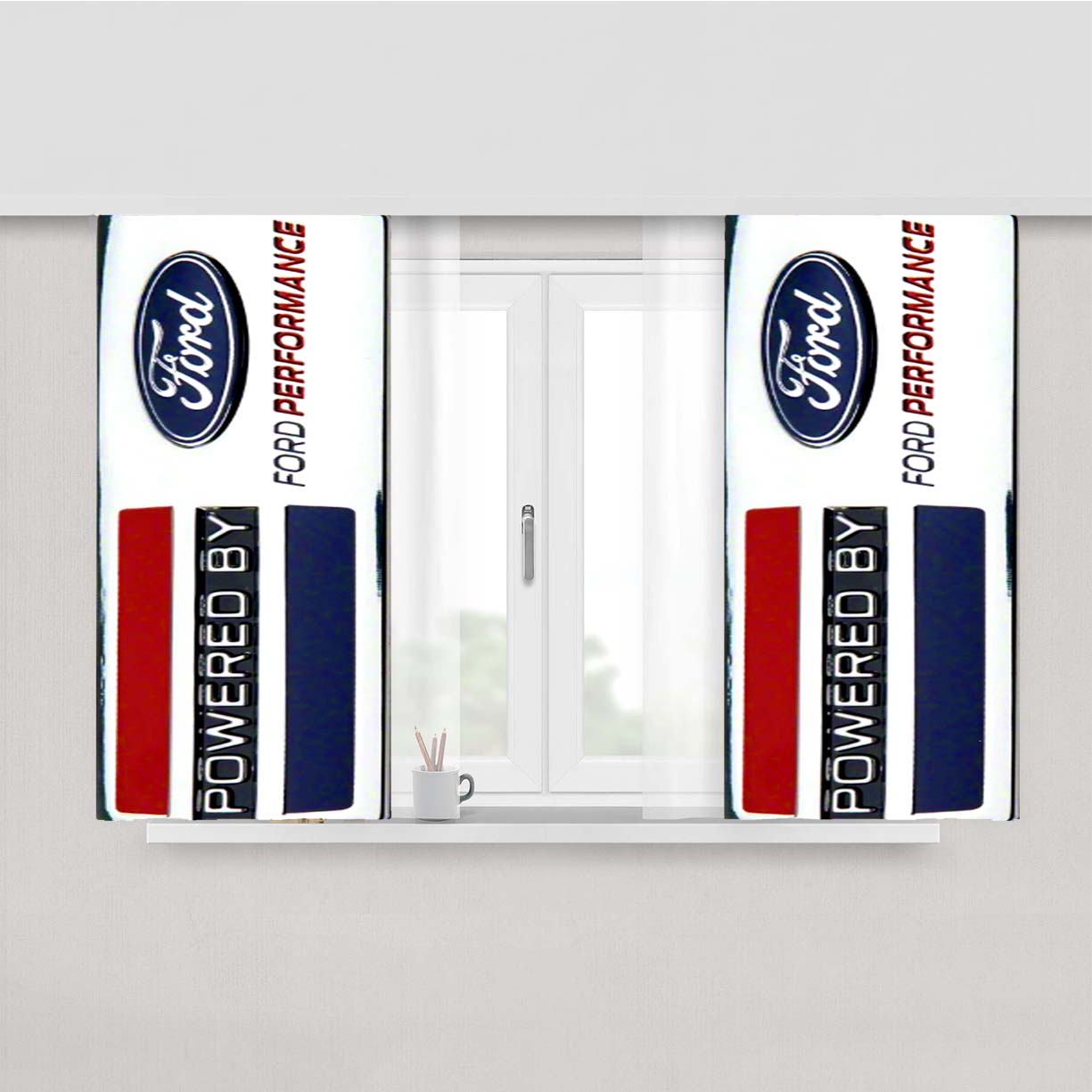 Powered By Ford Performance Emblem Plate Peach Skin Window Curtains