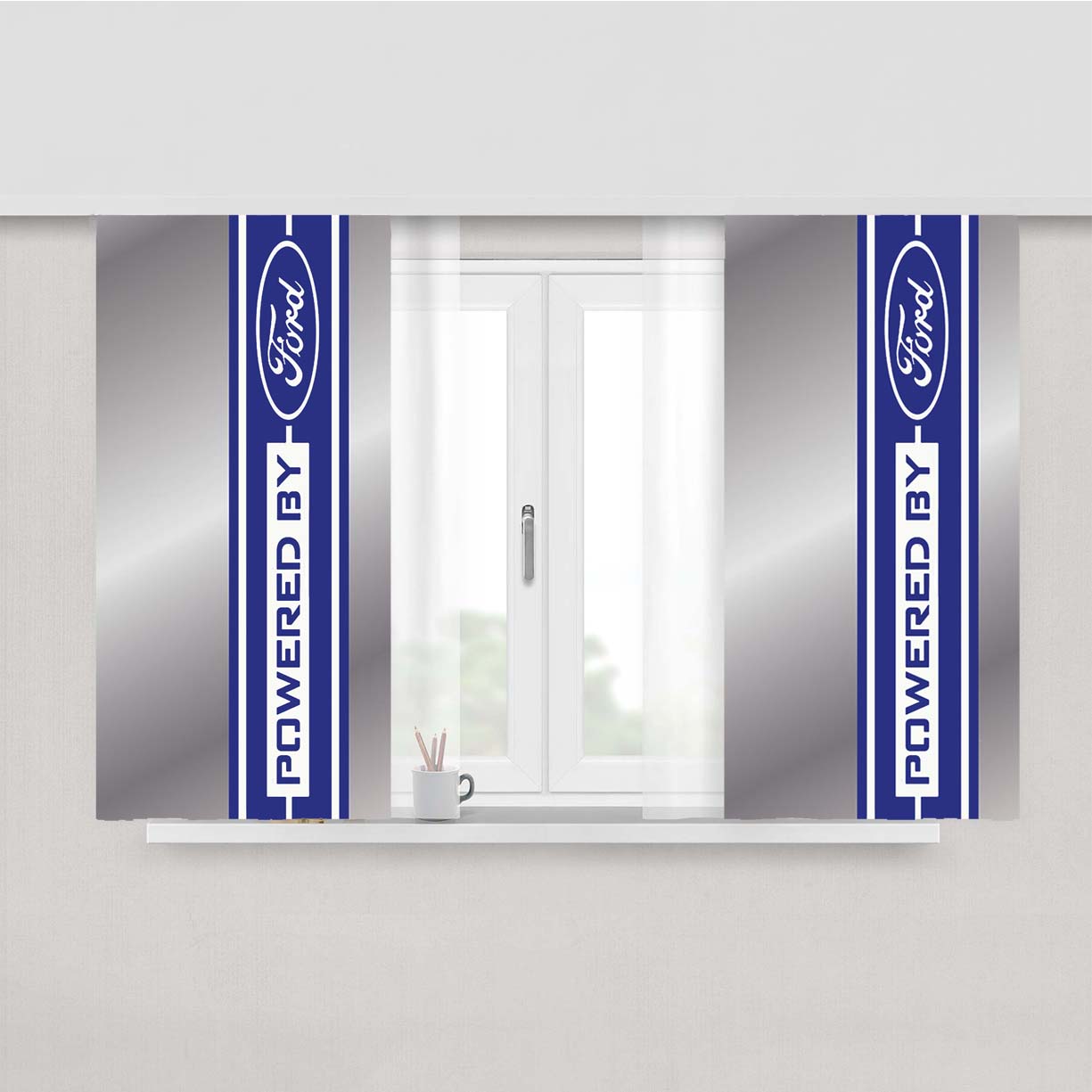 Powered By Ford Silver Plate Peach Skin Window Curtains