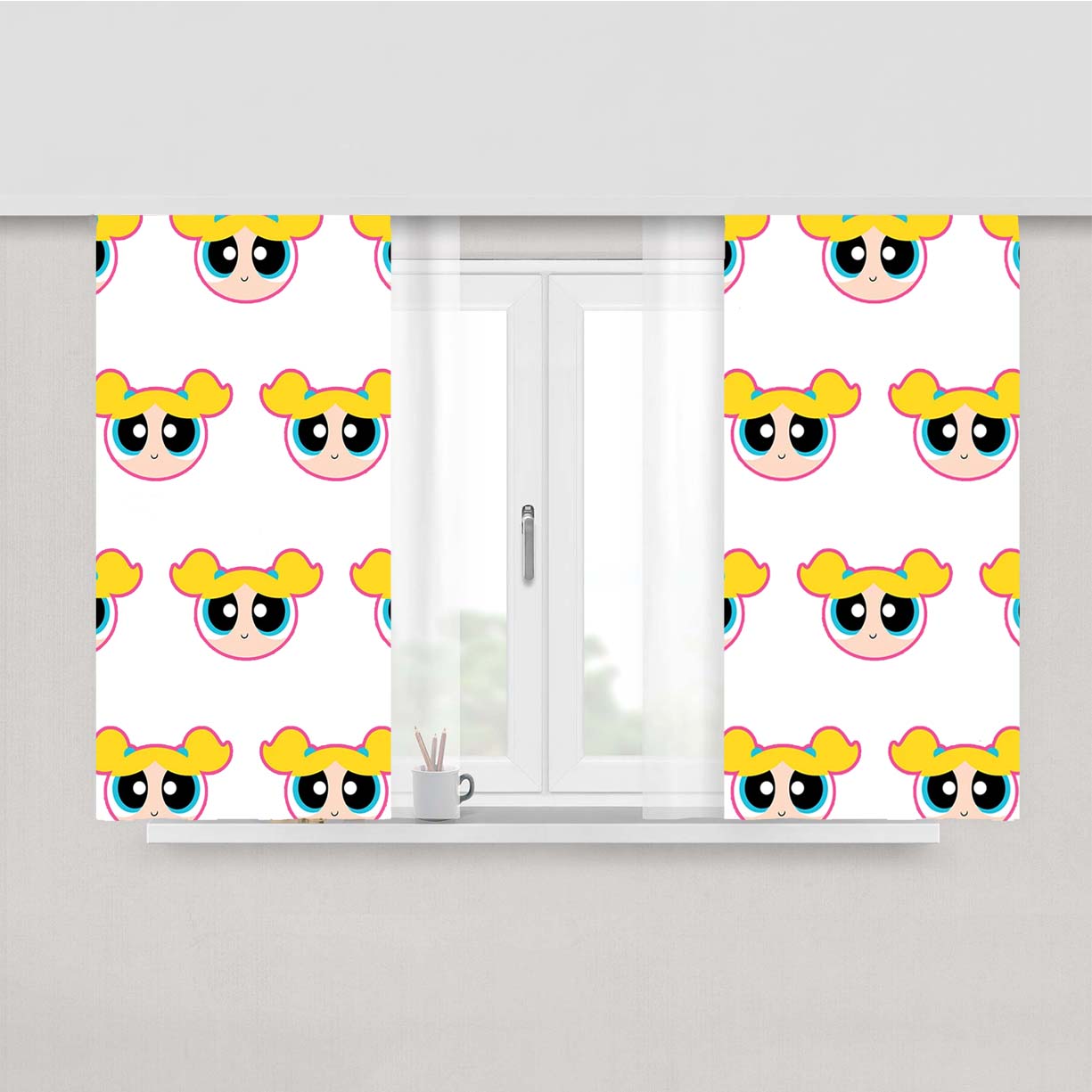 Powerpuff Girls Bubbles Head Pattern Peach Skin Window Curtains