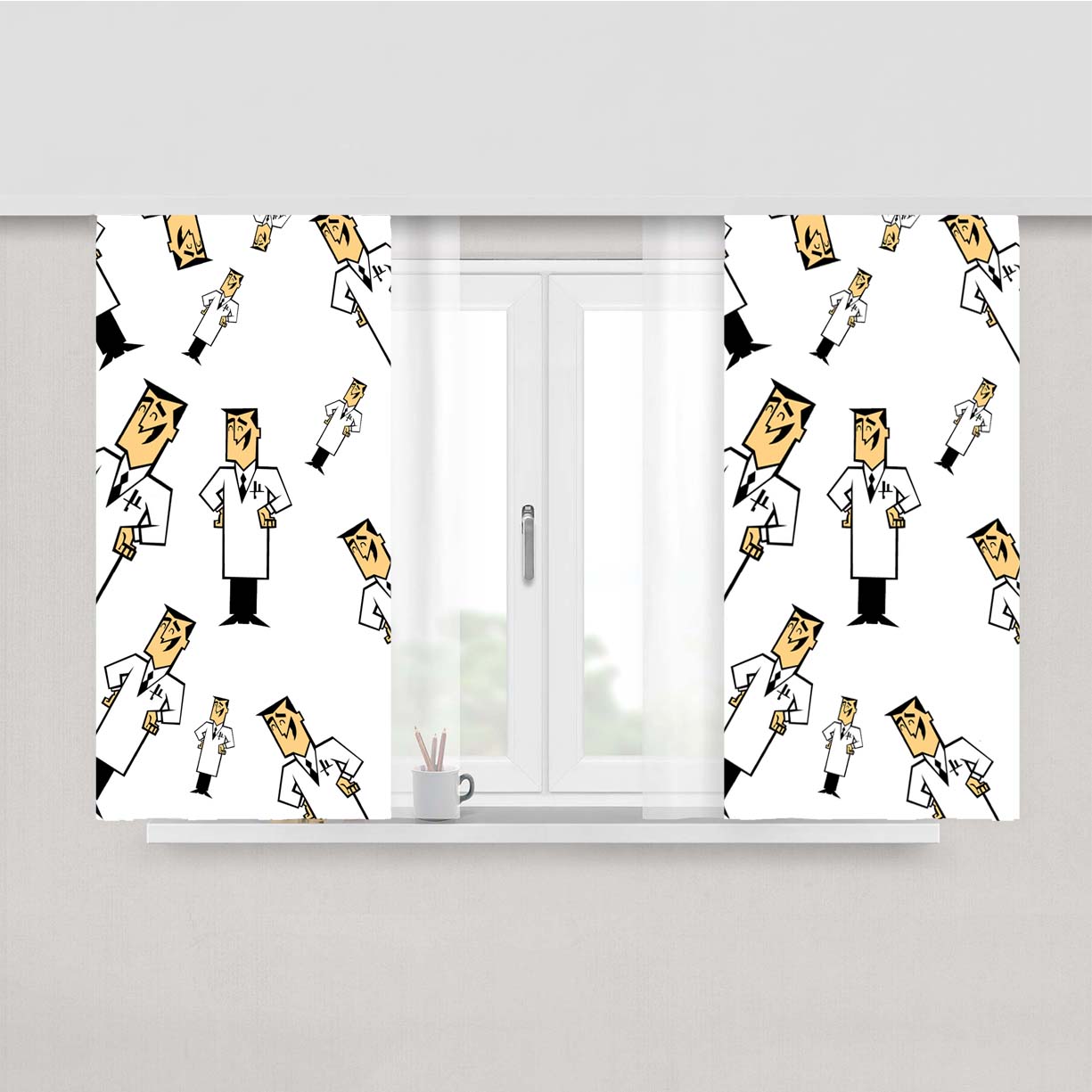 Professor Utonium Pattern Powerpuff Girls Peach Skin Window Curtains