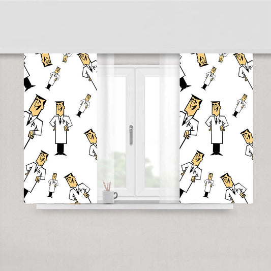 Professor Utonium Pattern Powerpuff Girls Peach Skin Window Curtains
