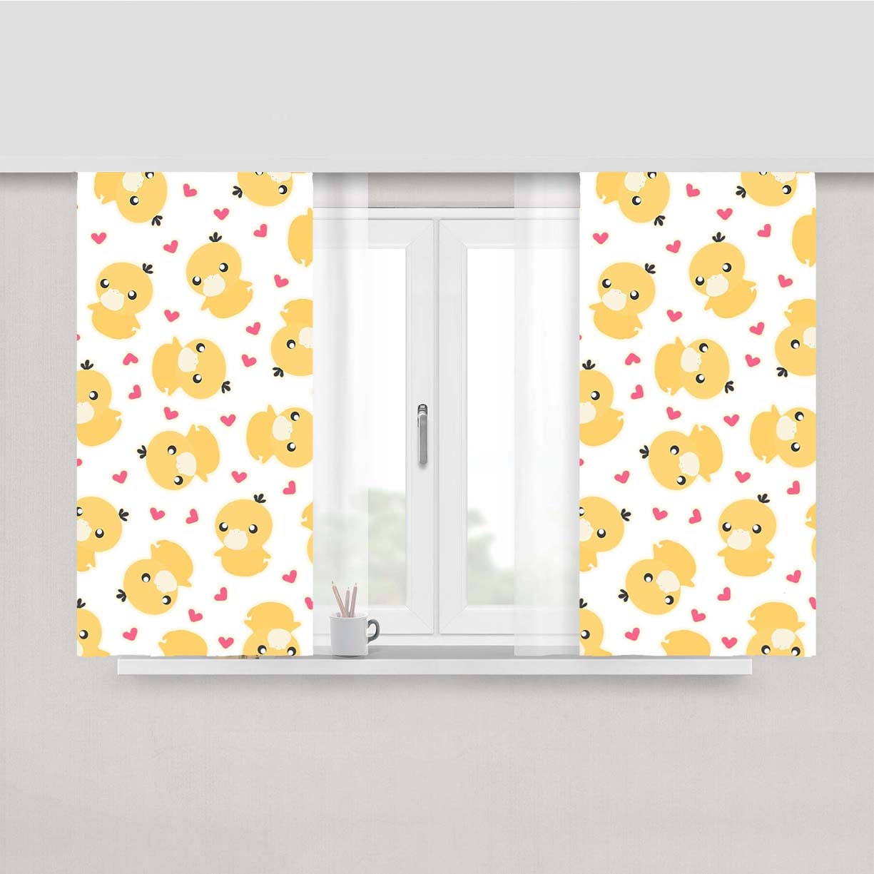 Psyduck Cute Pokemon Pattern Peach Skin Window Curtains