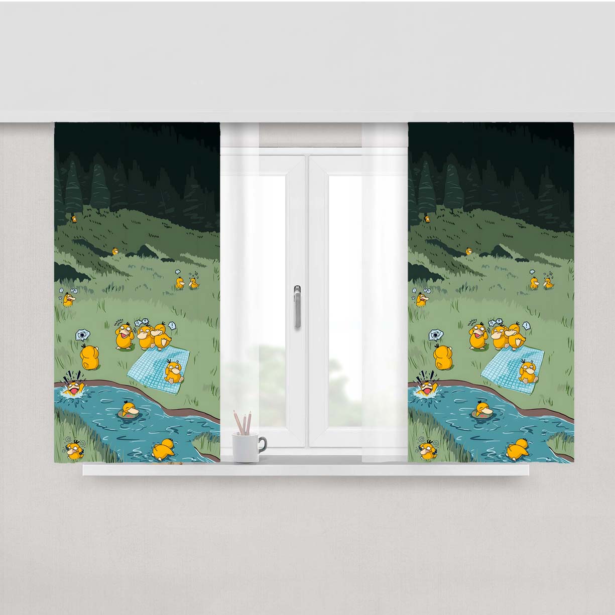 Psyduck Reunion Peach Skin Window Curtains