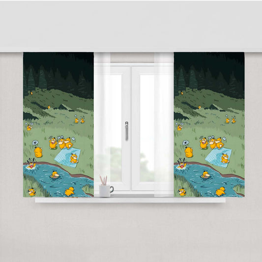 Psyduck Reunion Peach Skin Window Curtains