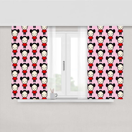 Pucca Pattern Peach Skin Window Curtains