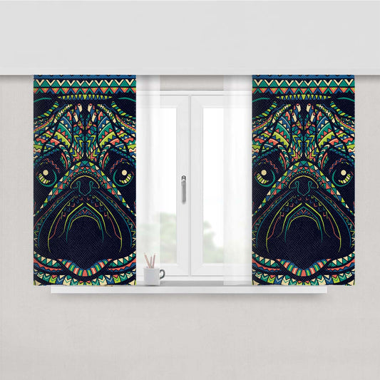 Pug Aztec Pattern Peach Skin Window Curtains