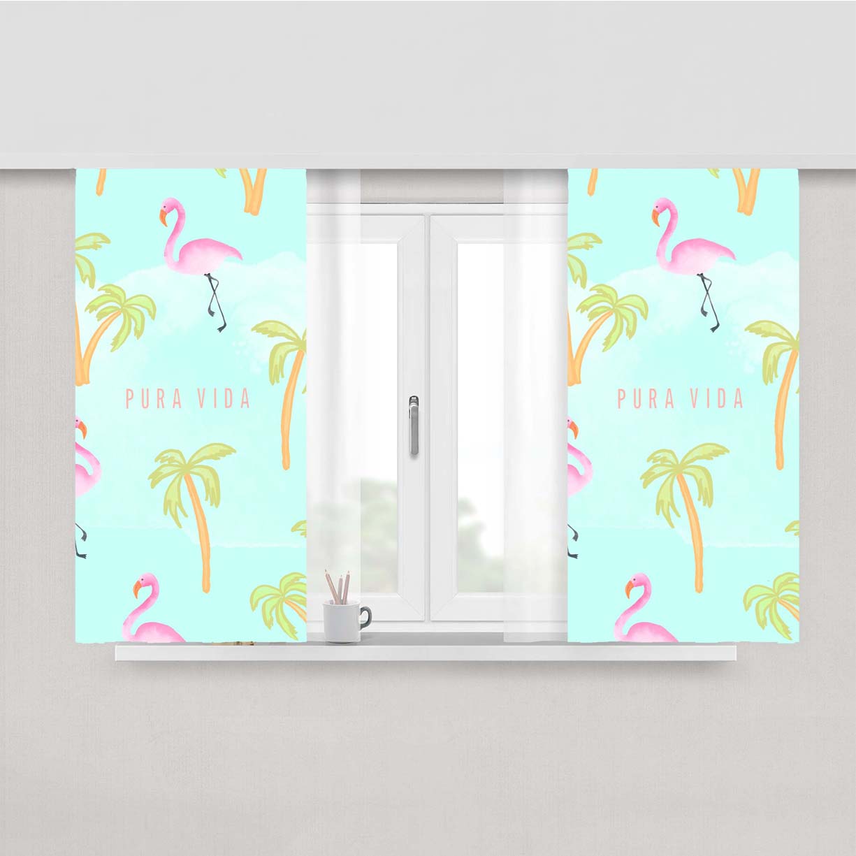 Pura Vida Pattern Flamengo Peach Skin Window Curtains