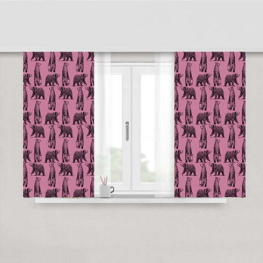 Purple And Black Skate Bear Illustrations Pattern Peach Skin Window Curtains