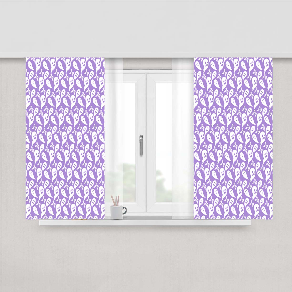 Purple Ghosts Pattern Halloween Peach Skin Window Curtains