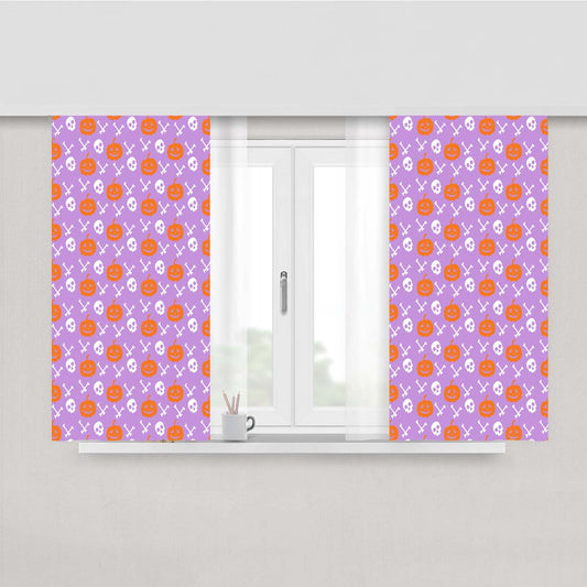 Purple Pattern Pumpkins Bone And Head Skeleton Halloween Peach Skin Window Curtains