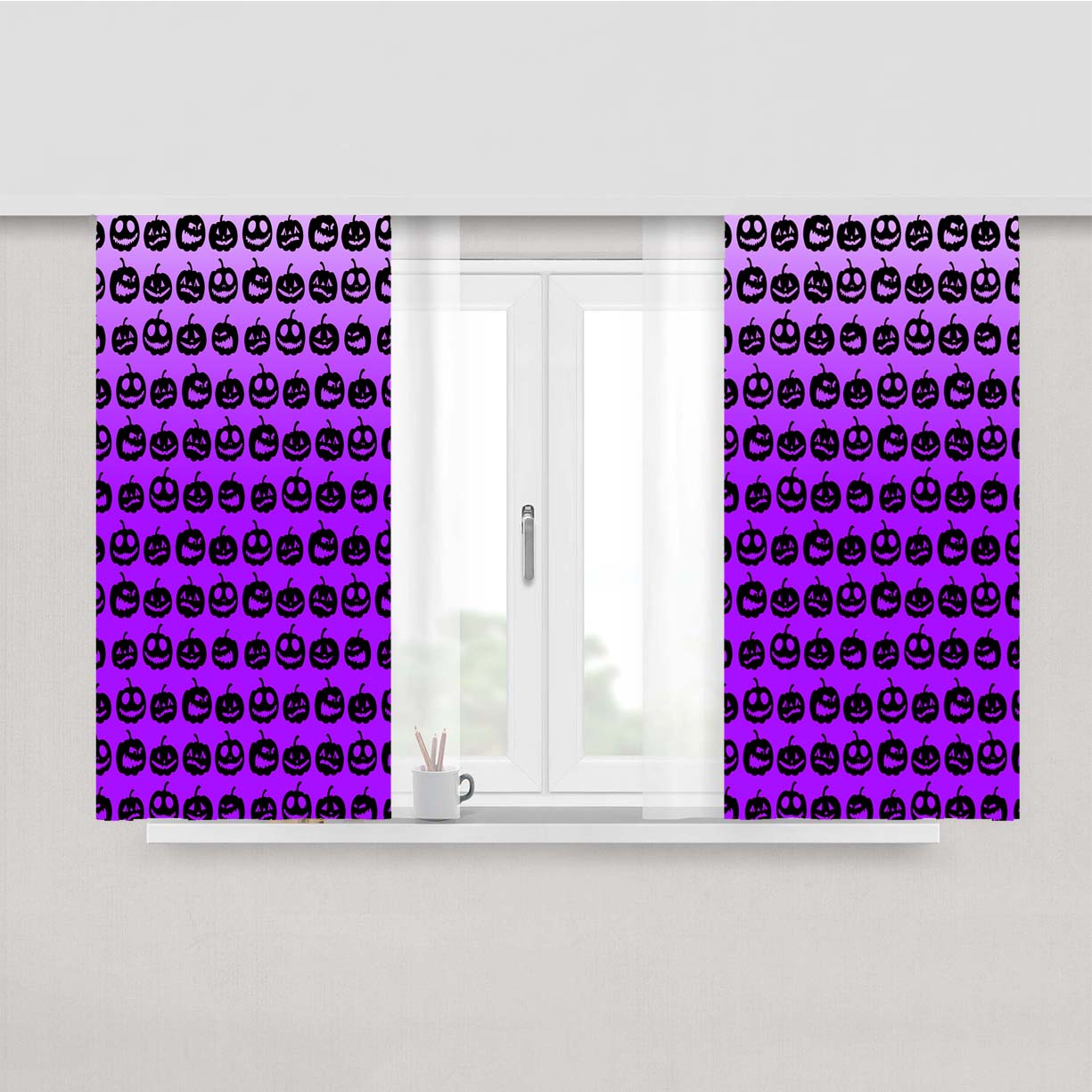 Purple Pumpkins Pattern Silhouette Collections Peach Skin Window Curtains
