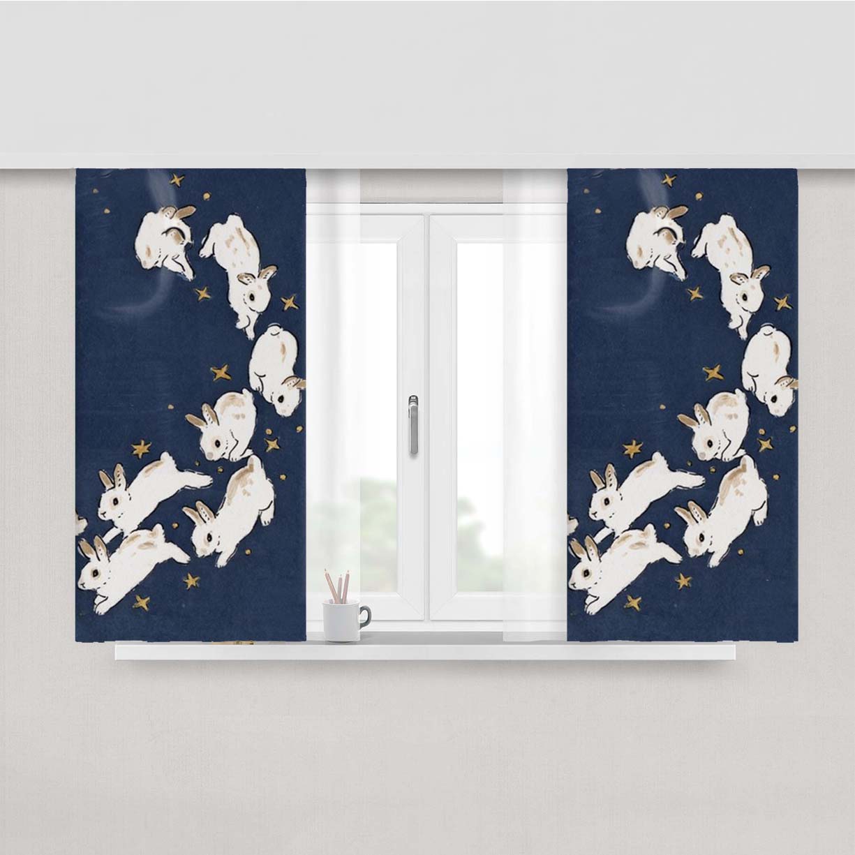 Rabbits Run Peach Skin Window Curtains
