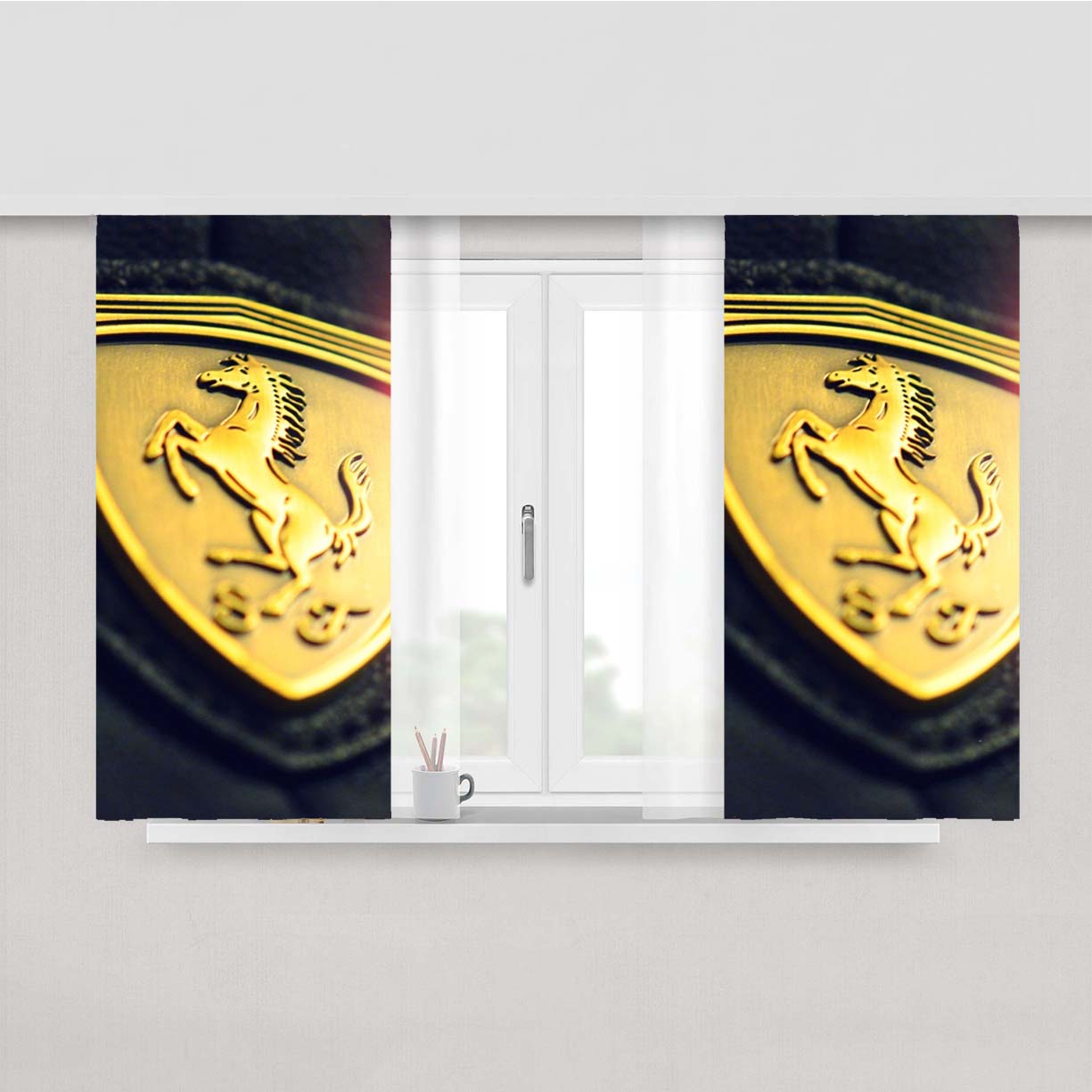 Racing Cars Ferrari Badge Peach Skin Window Curtains