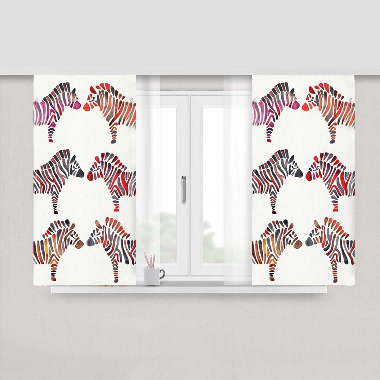 Rainbow Zebras Peach Skin Window Curtains