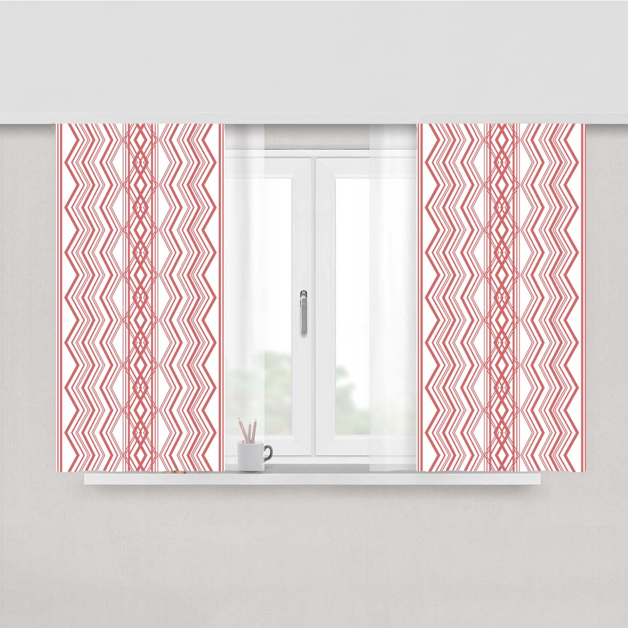 Red Aztec Zigzag Seamless Pattern Peach Skin Window Curtains