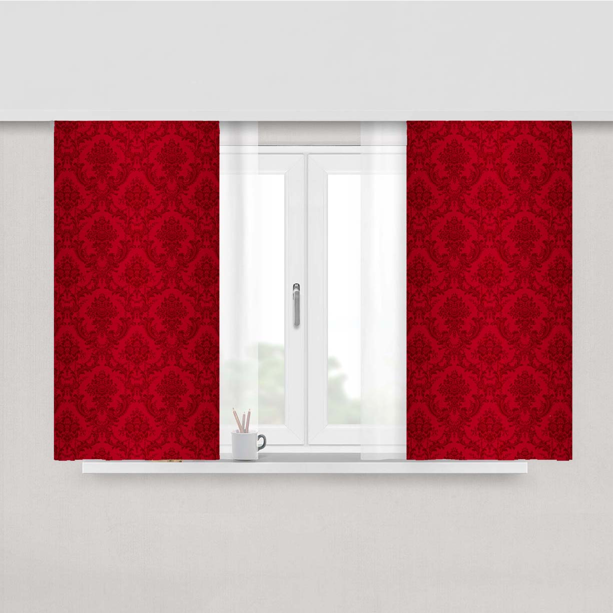 Red Damask Pattern Peach Skin Window Curtains