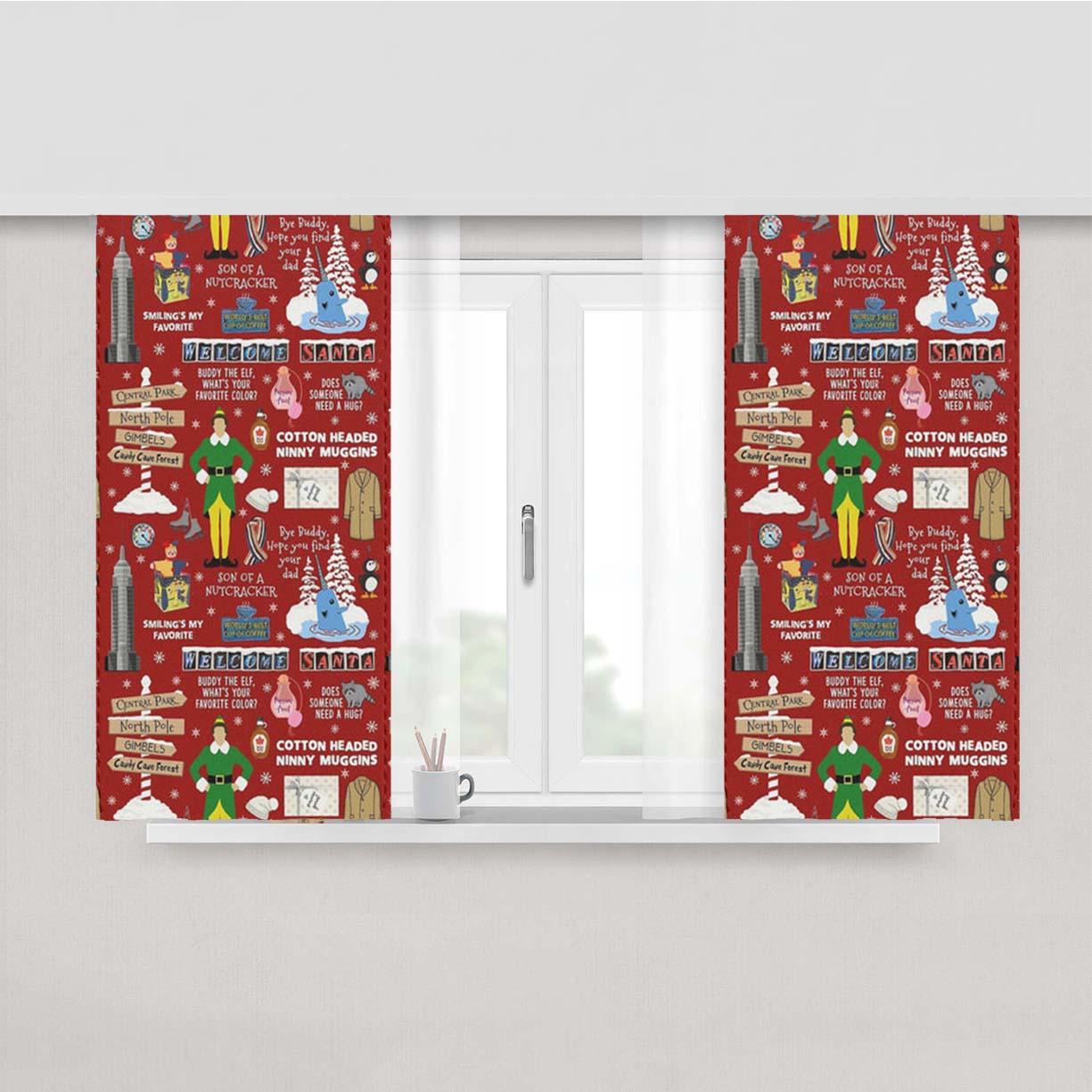 Red Elf Pattern Peach Skin Window Curtains