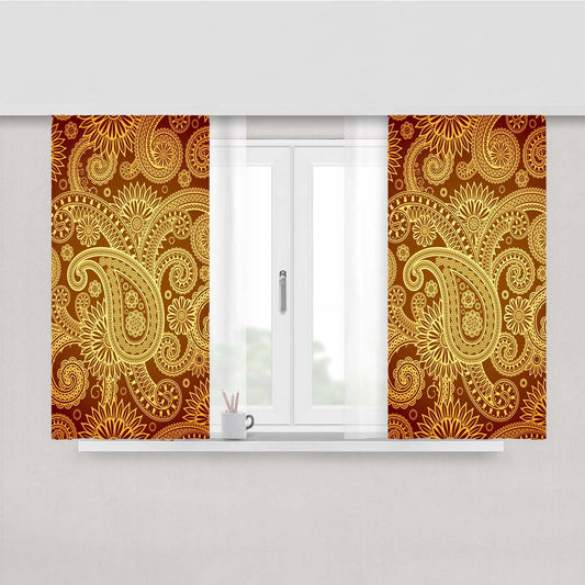 Red Gold Damask Pattern Peach Skin Window Curtains