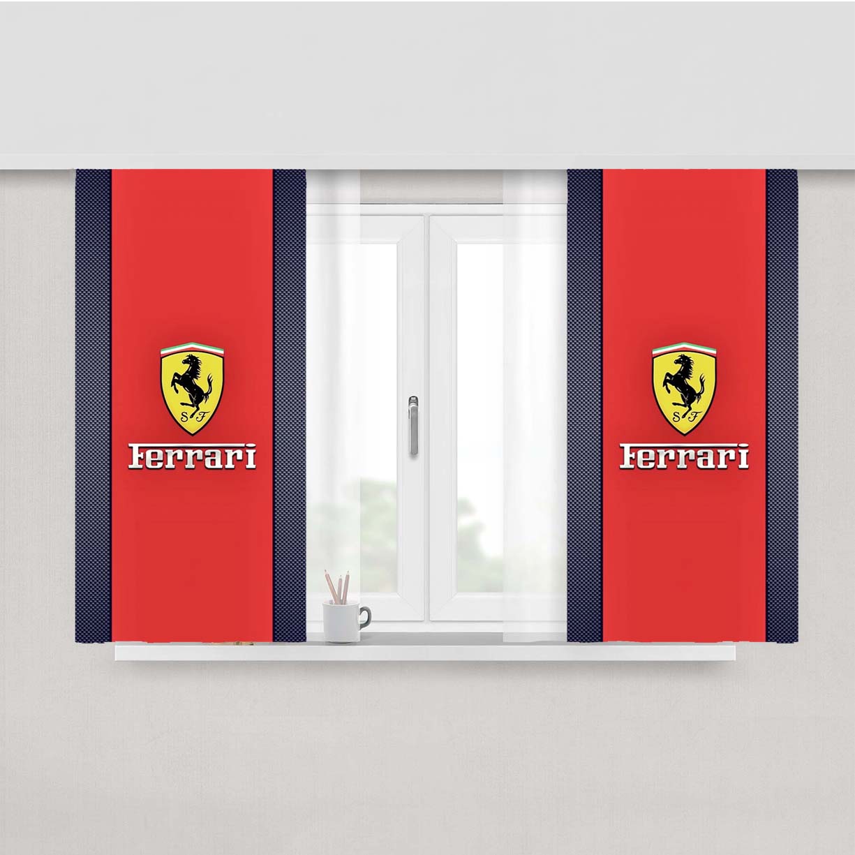 Red Line Ferrari Logo Peach Skin Window Curtains