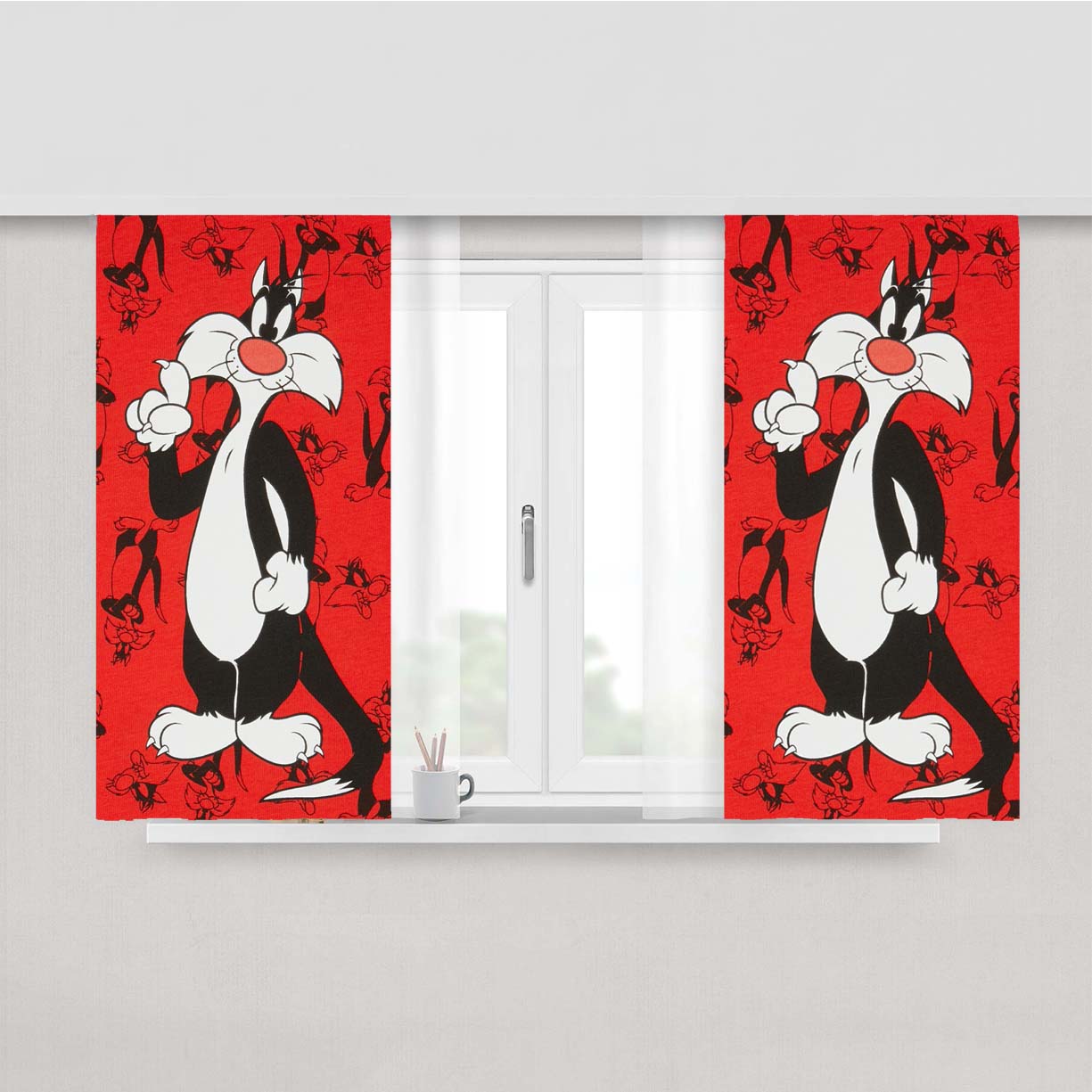 Red Pattern Sylvester Peach Skin Window Curtains