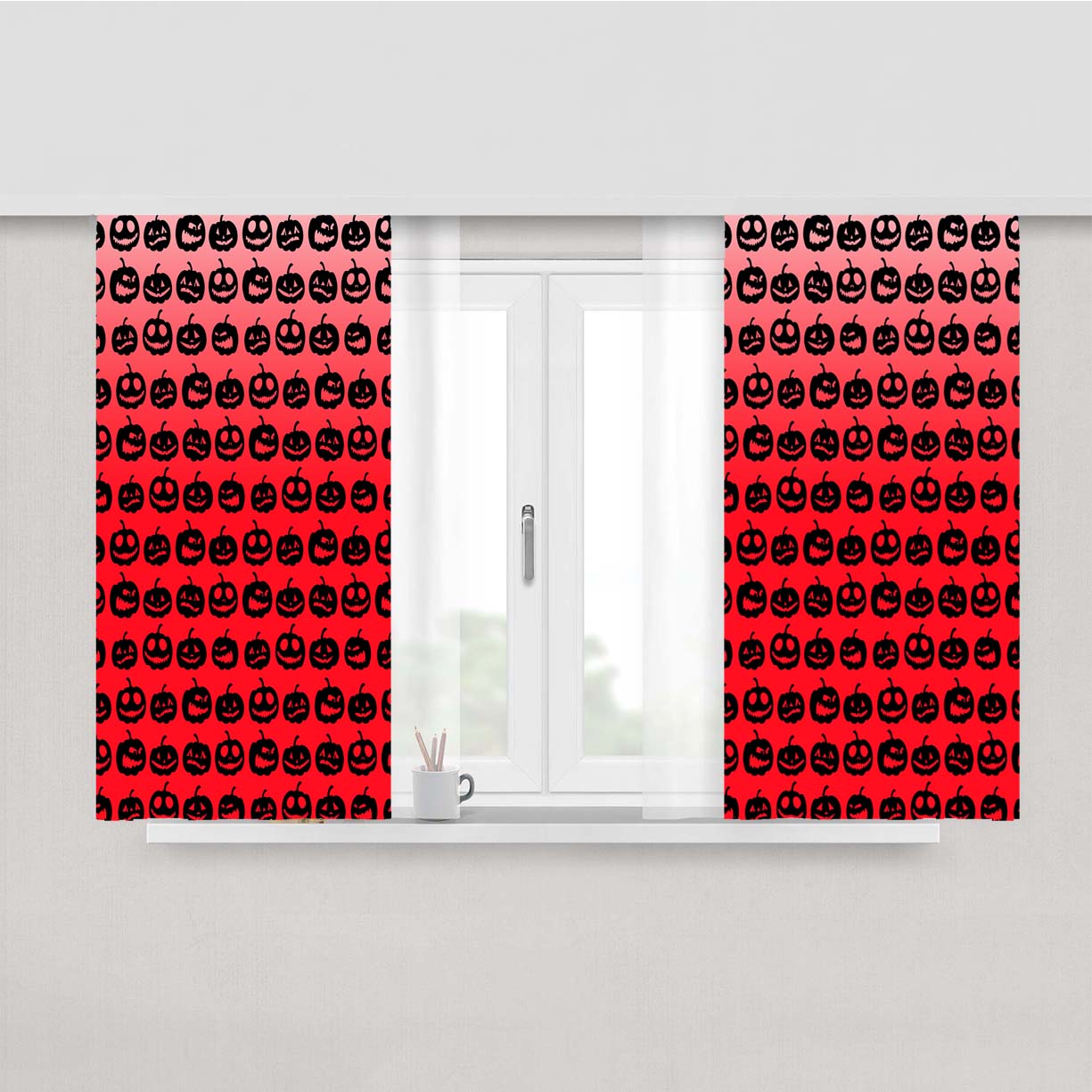 Red Pumpkins Pattern Silhouette Collections Peach Skin Window Curtains