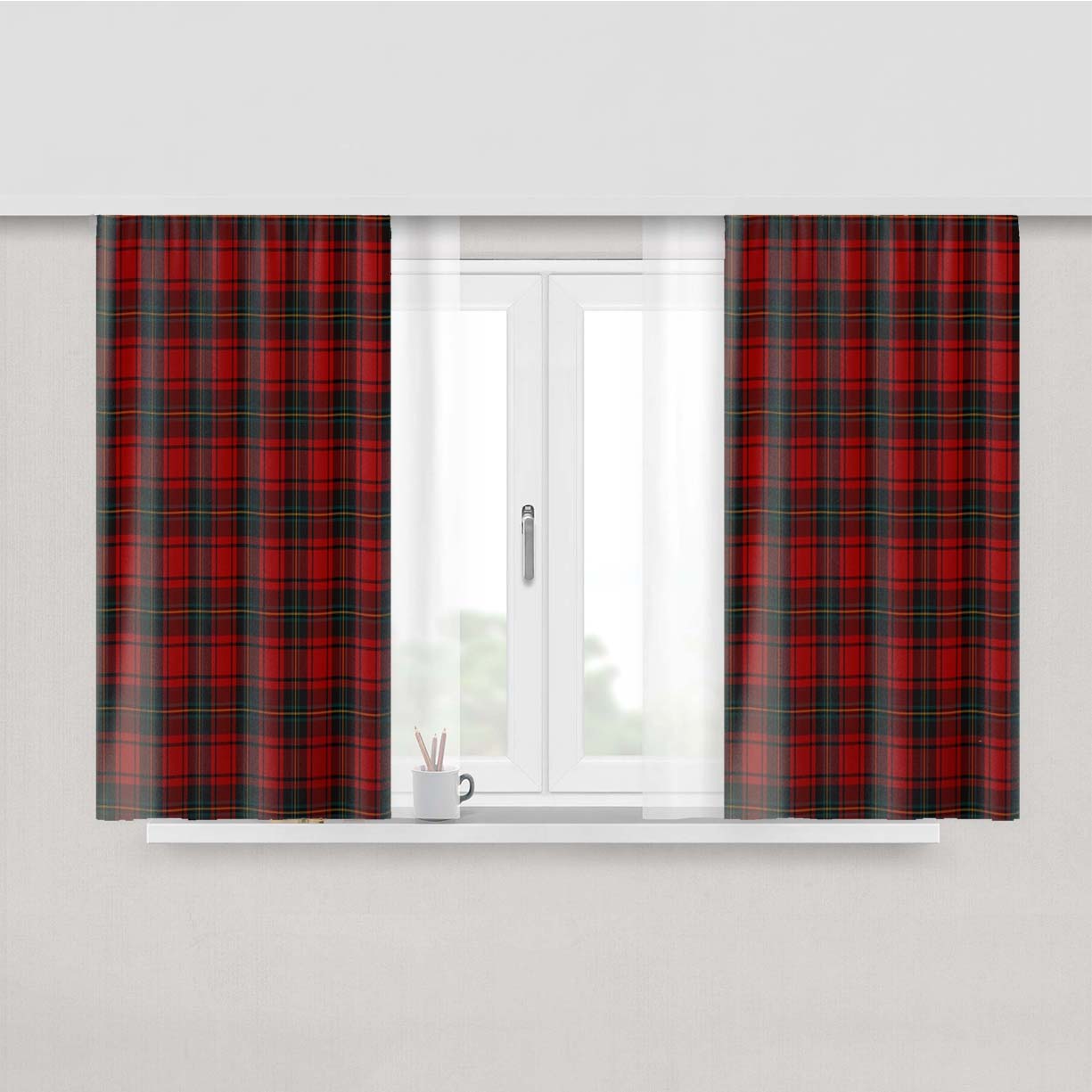 Red Tartan Peach Skin Window Curtains