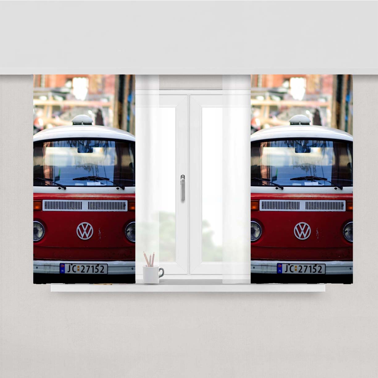 Red Volkswagen Peach Skin Window Curtains