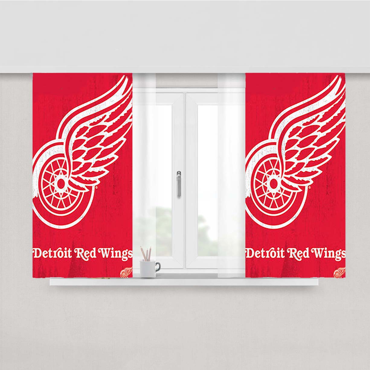 Red Wings Logo Peach Skin Window Curtains
