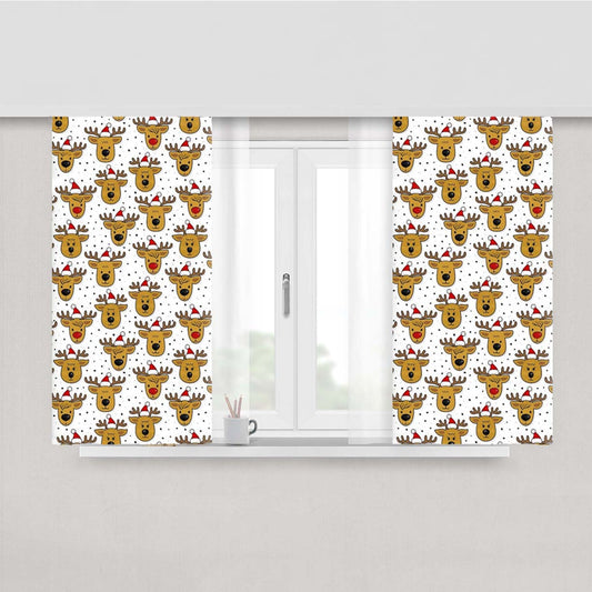 Reindeers In Santa Hats Pattern Peach Skin Window Curtains