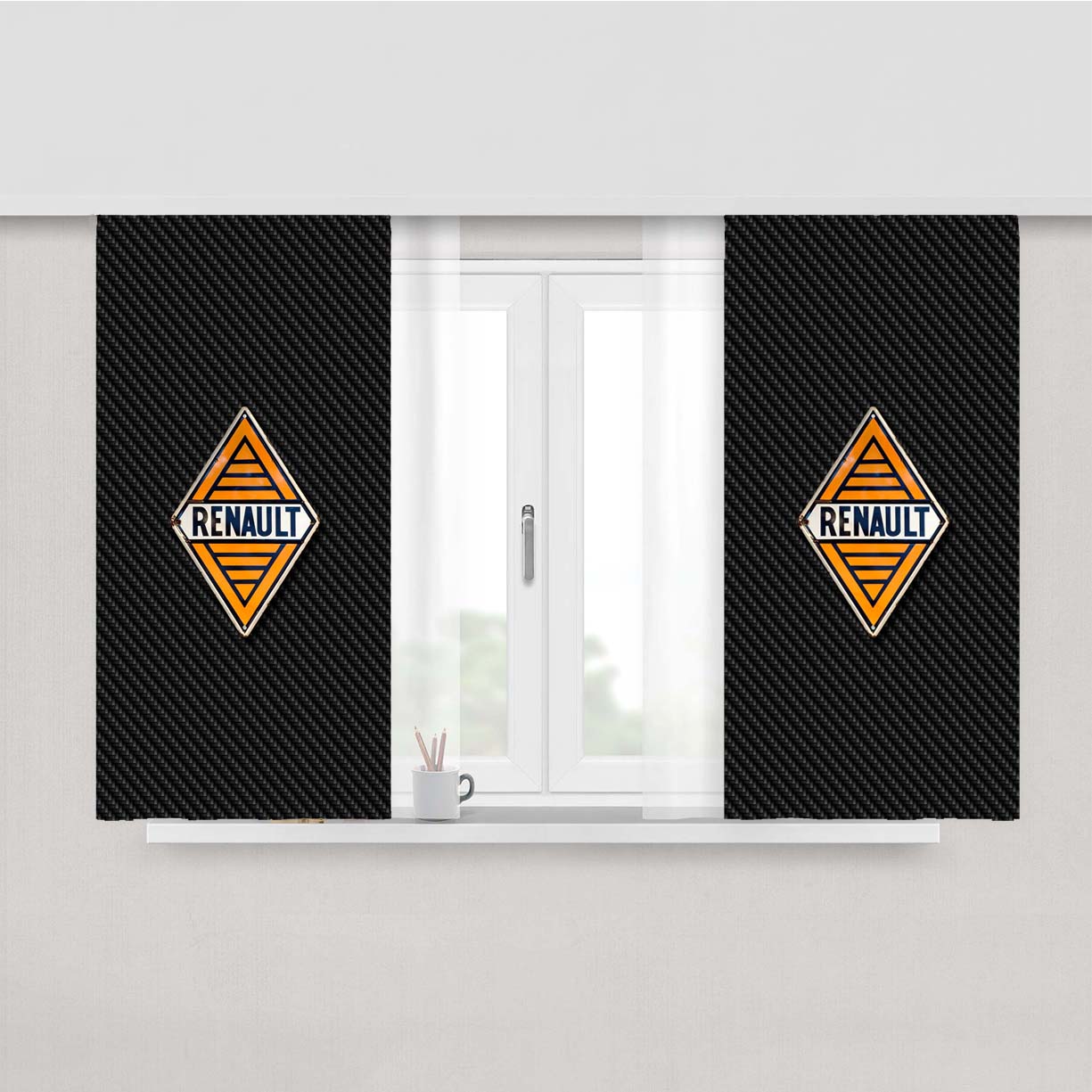 Renault Vintage Logo Carbon Fiber Peach Skin Window Curtains