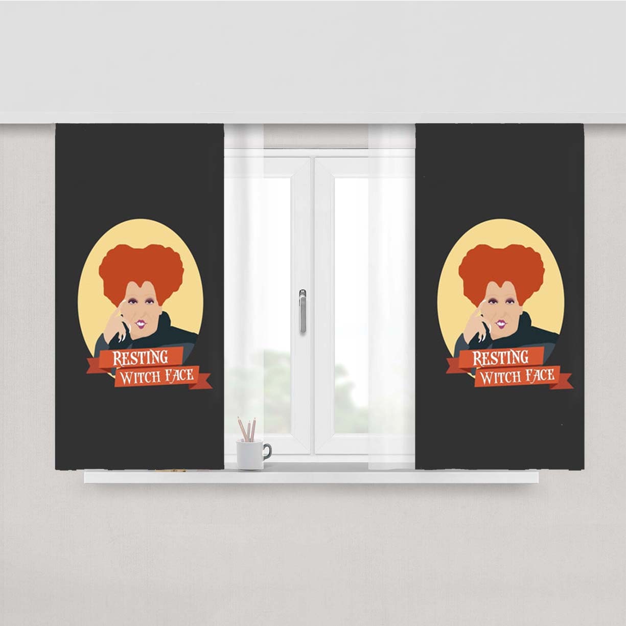 Resting Witch Face - Hocus Halloween Peach Skin Window Curtains