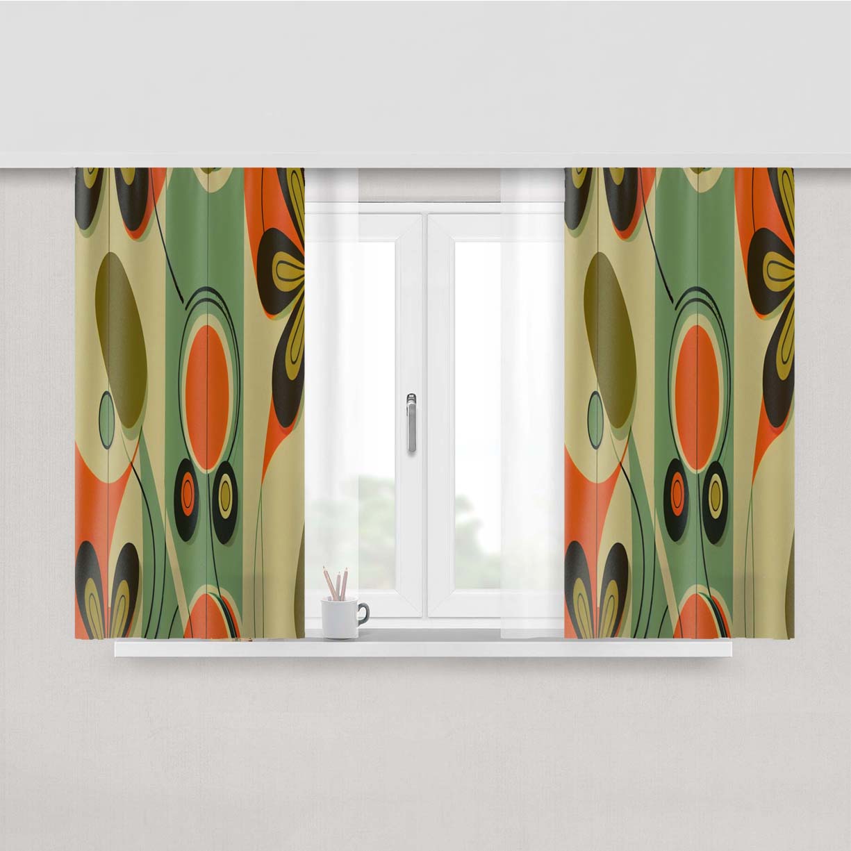 Retro 60S Mid Century Modern Daisy Peach Skin Window Curtains
