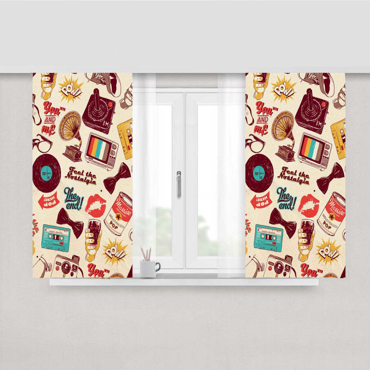 Retro Iphone Pattern Peach Skin Window Curtains