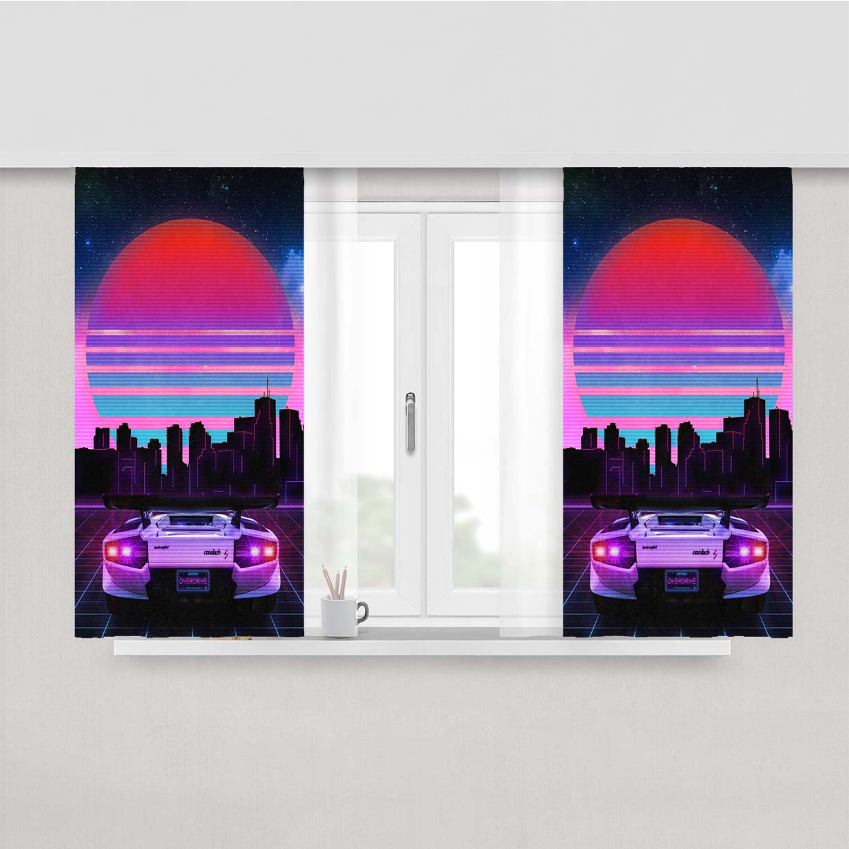 Retro Lamborghini Peach Skin Window Curtains