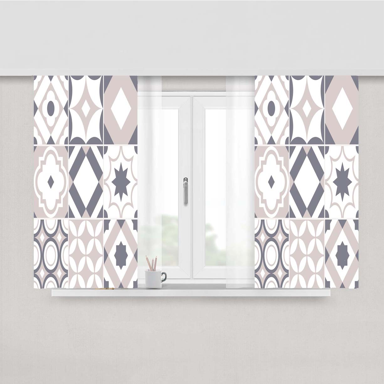 Retro Seamless Tile Pattern Peach Skin Window Curtains