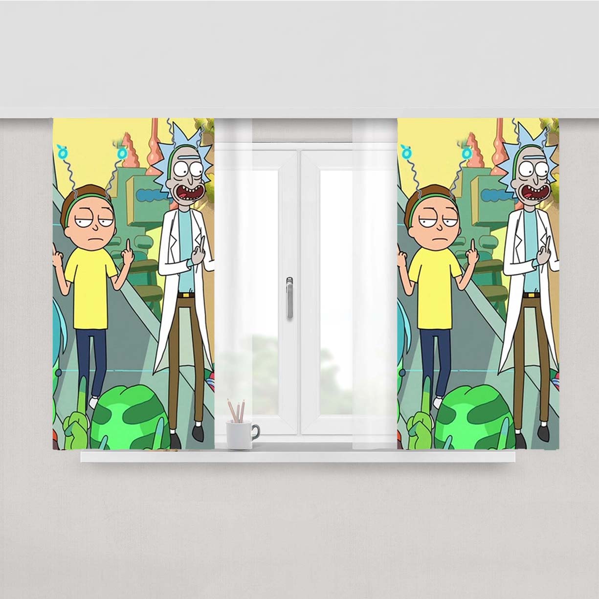 Rick And Morty Cartoon Peach Skin Window Curtains