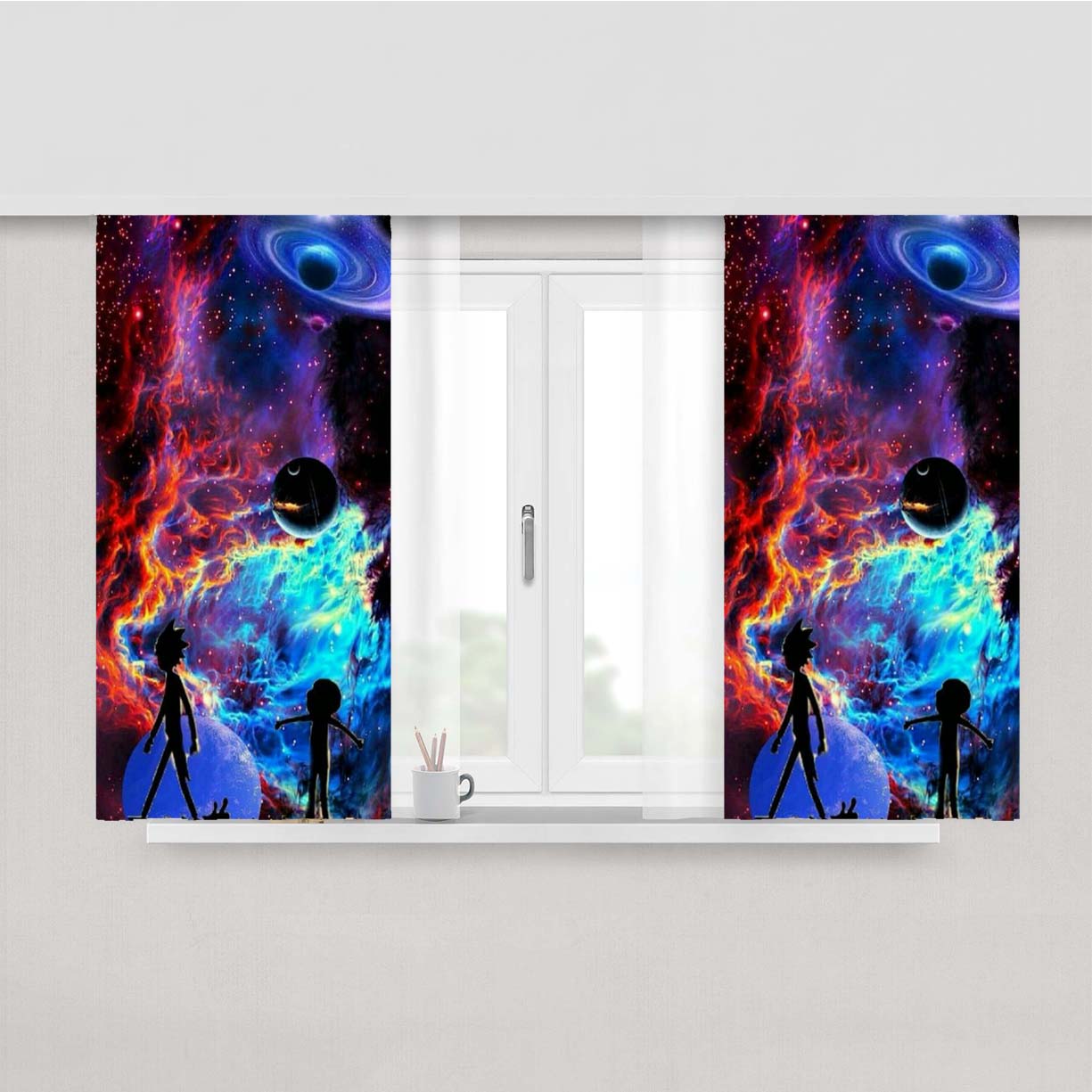 Rick And Morty Flat Galaxy Peach Skin Window Curtains