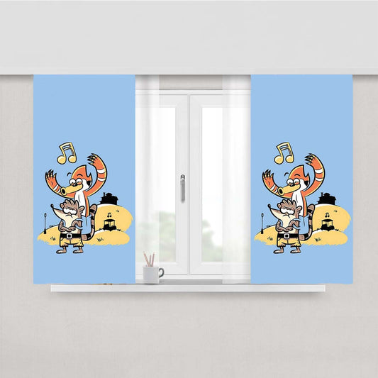 Rigby And Mordecai As Banjo And Kazooie Peach Skin Window Curtains
