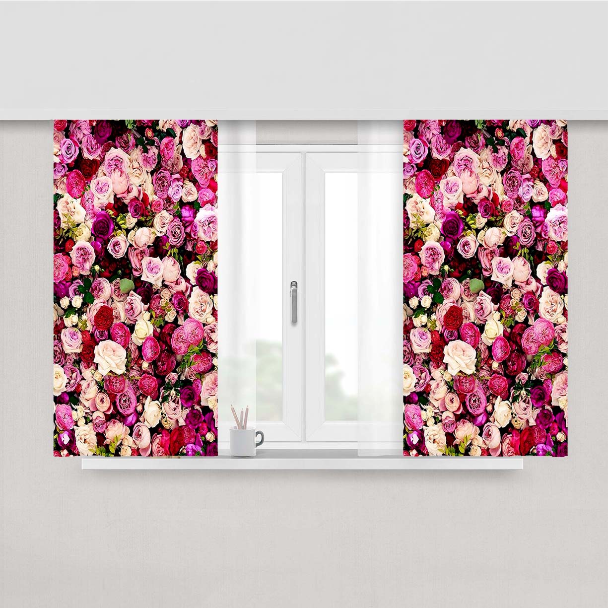 Rose Flower Pattern Peach Skin Window Curtains