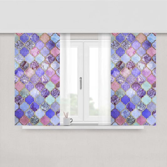 Royal Purple Mauve Indigo Moroccan Tile Pattern Peach Skin Window Curtains