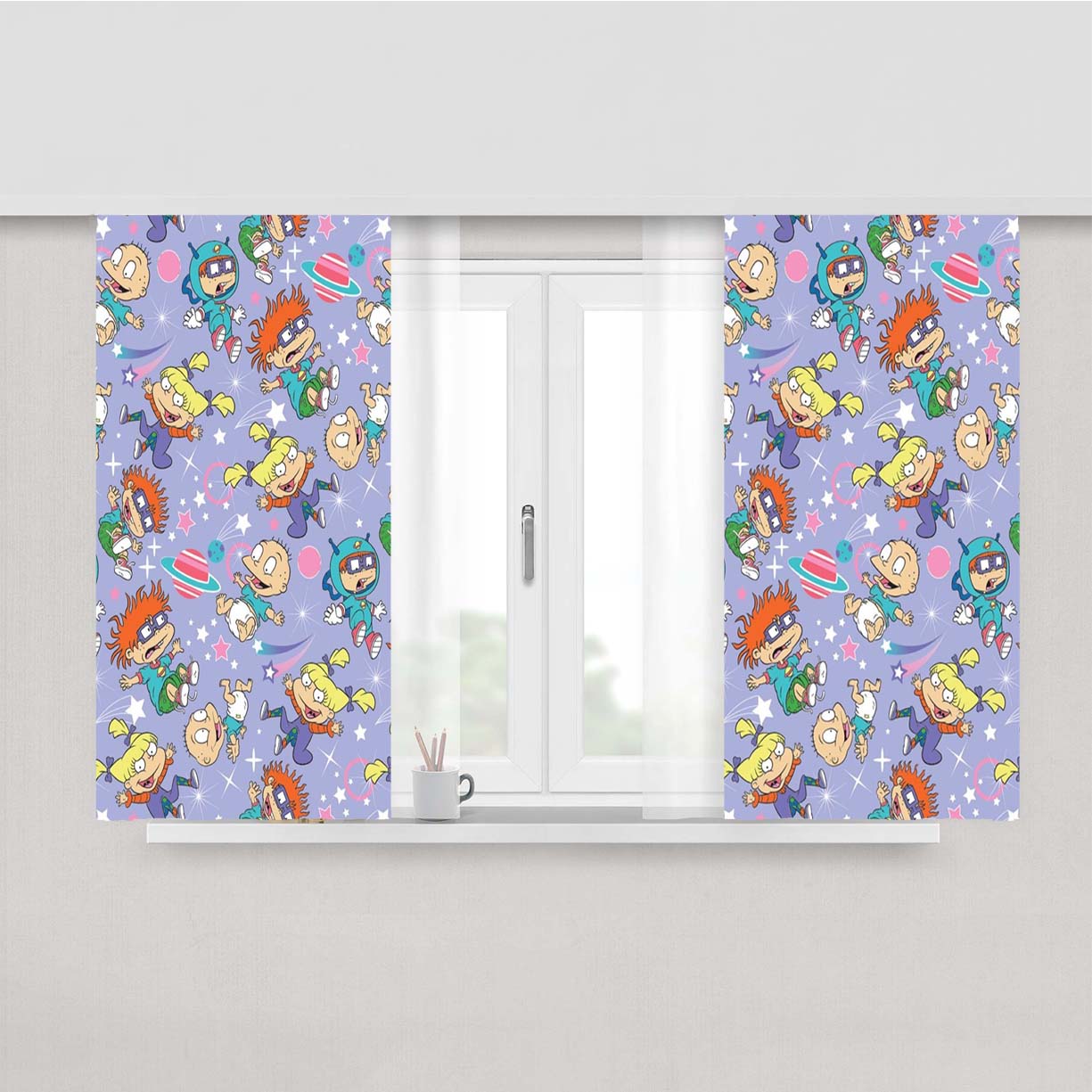 Rugrats Pattern Plannet Wallpaper Peach Skin Window Curtains