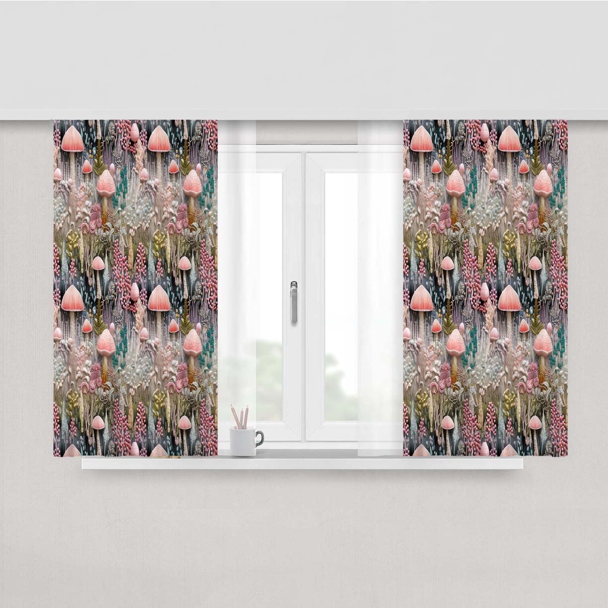 Sage Green Blue Mushroom Peach Skin Window Curtains