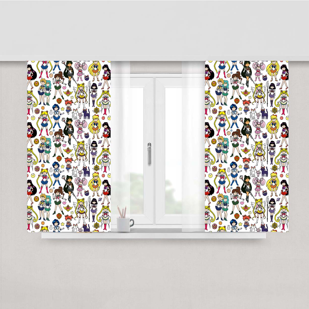 Sailor Moon Pattern Peach Skin Window Curtains