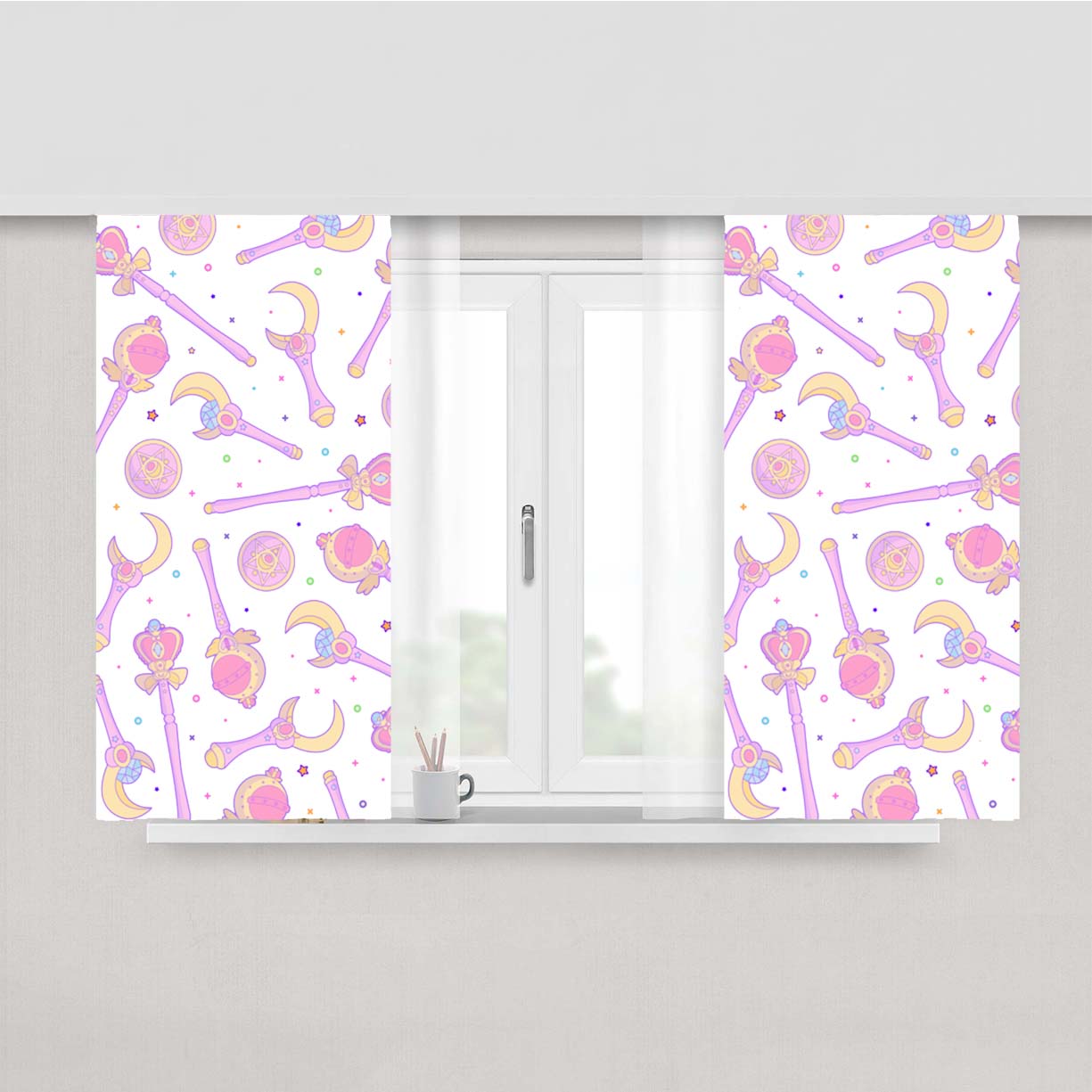 Sailor Moon Wands Pattern Peach Skin Window Curtains